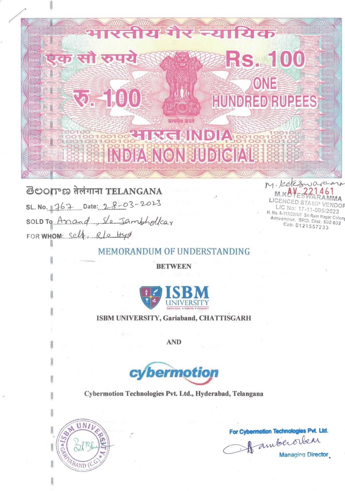 MOUs' and Collaborations with ISBM University