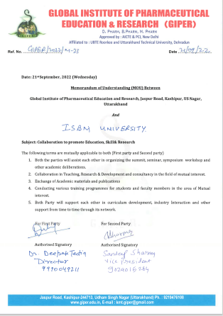 MOUs' and Collaborations with ISBM University