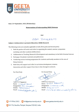 MOUs' and Collaborations with ISBM University