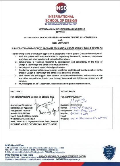 MOUs' and Collaborations with ISBM University