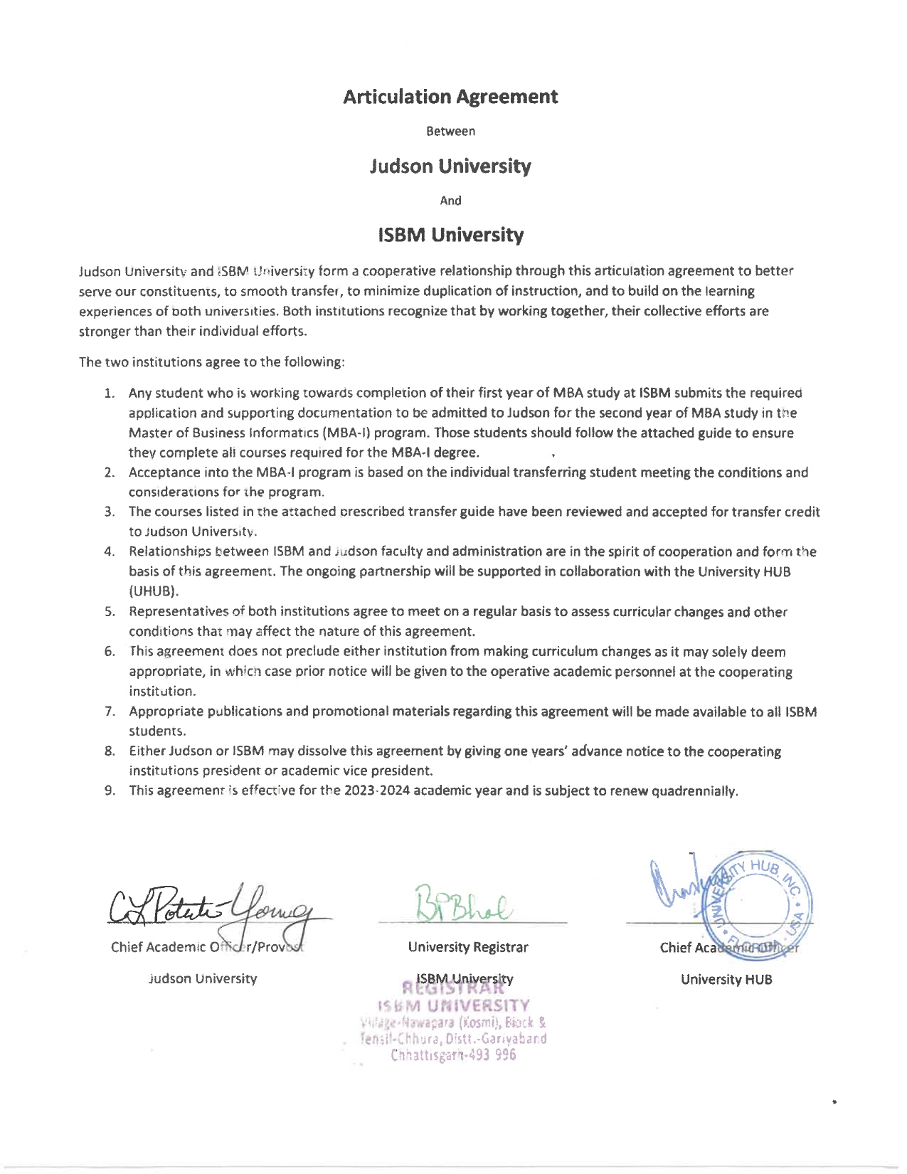 MOUs' and Collaborations with ISBM University