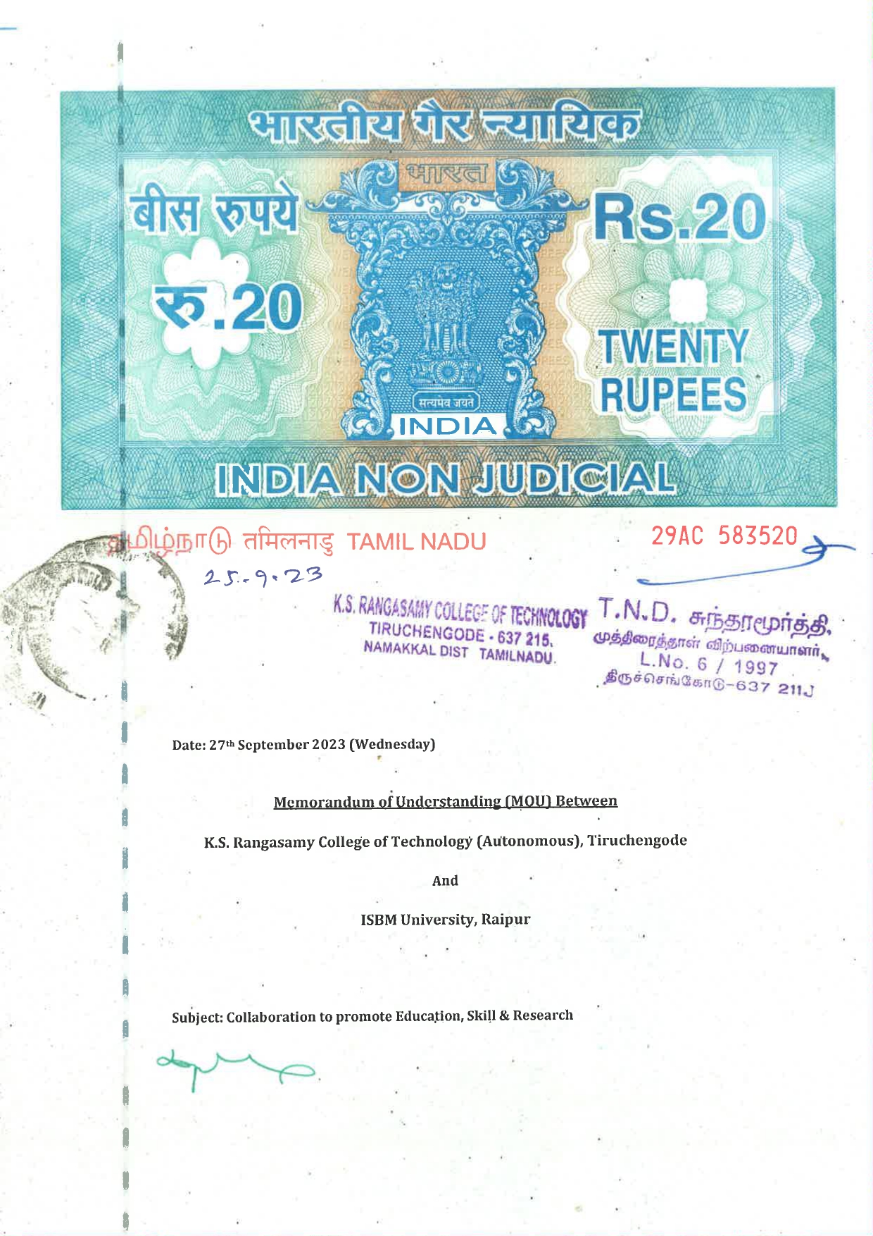 MOUs' and Collaborations with ISBM University