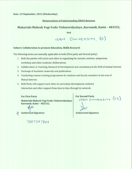 MOUs' and Collaborations with ISBM University