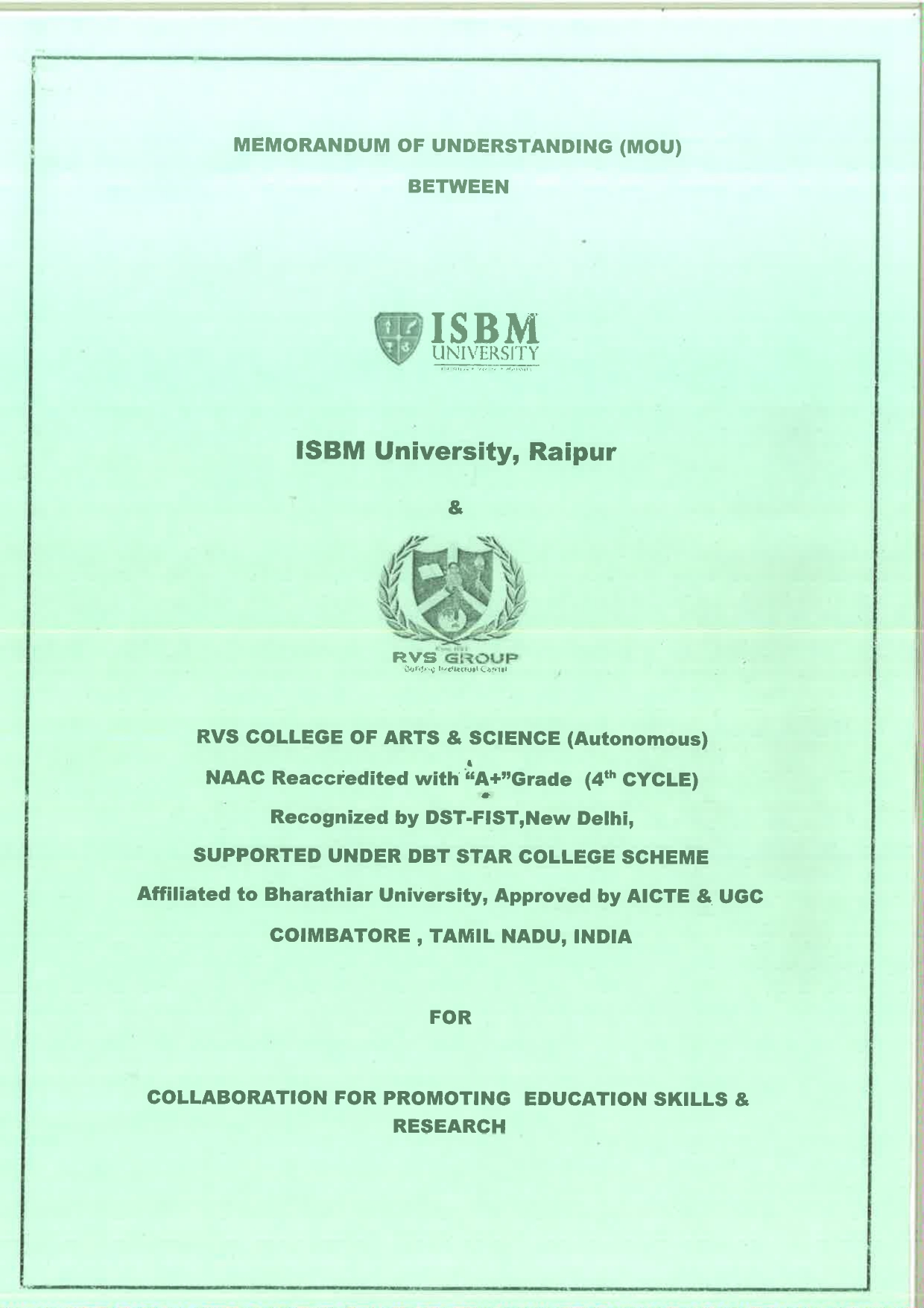 MOUs' and Collaborations with ISBM University