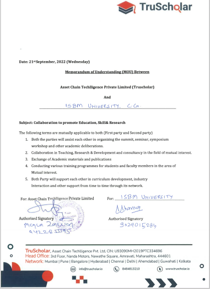 MOUs' and Collaborations with ISBM University